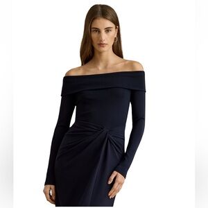 Lauren Ralph Lauren Off-Shoulder Navy Dress
